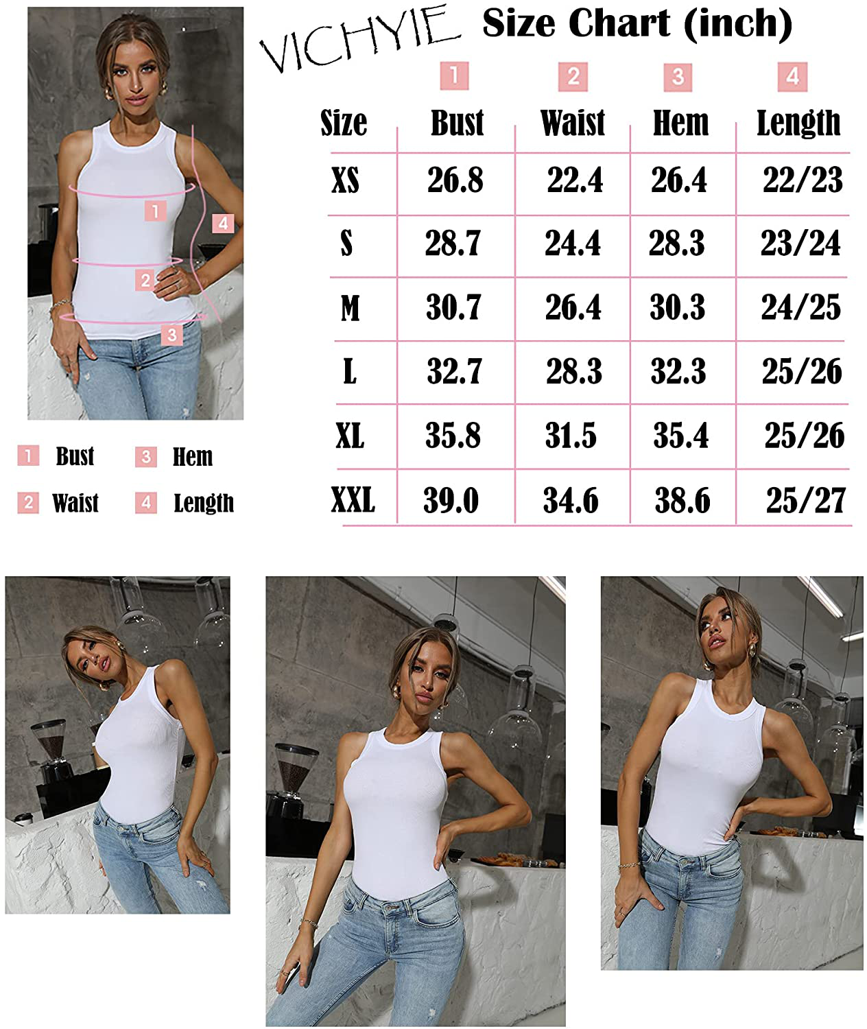 VICHYIE Women Tank Tops Summer Sleeveless Basic Cami Top Shirt Slim Knit Ribbed Racerback Blouses Apparel & Accessories > Clothing > Activewear Kylie Max   