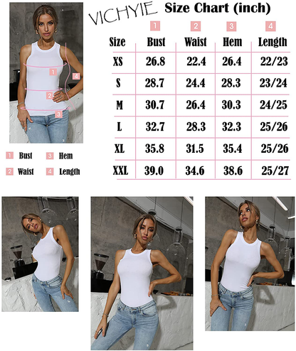 VICHYIE Women Tank Tops Summer Sleeveless Basic Cami Top Shirt Slim Knit Ribbed Racerback Blouses Apparel & Accessories > Clothing > Activewear Kylie Max   