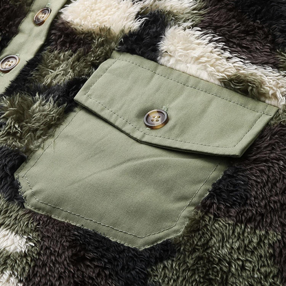 Merthy Mens Warm Camo Plush Henely Shirts Sherpa Fleece Jackets Long Sleeve Stand Collar Thermal Stylish Printed Outwear Apparel & Accessories > Clothing > Underwear & Socks > Shapewear Merthy   