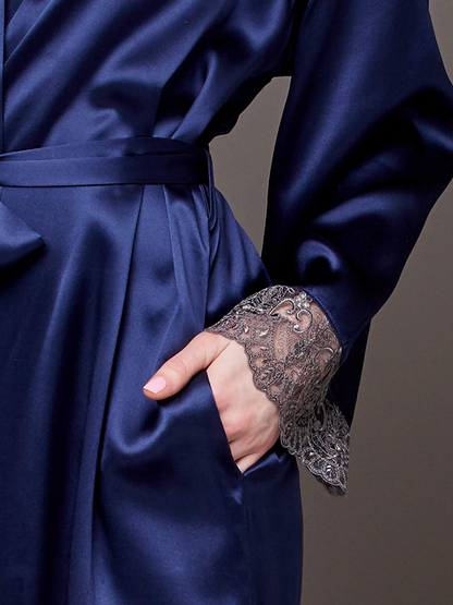 Julianna Rae Women'S Silk Robe, Full Length, Lace Trim, 2 Pocket, Le Soir Dream Apparel & Accessories > Clothing > Sleepwear & Loungewear > Robes Julianna Rae   