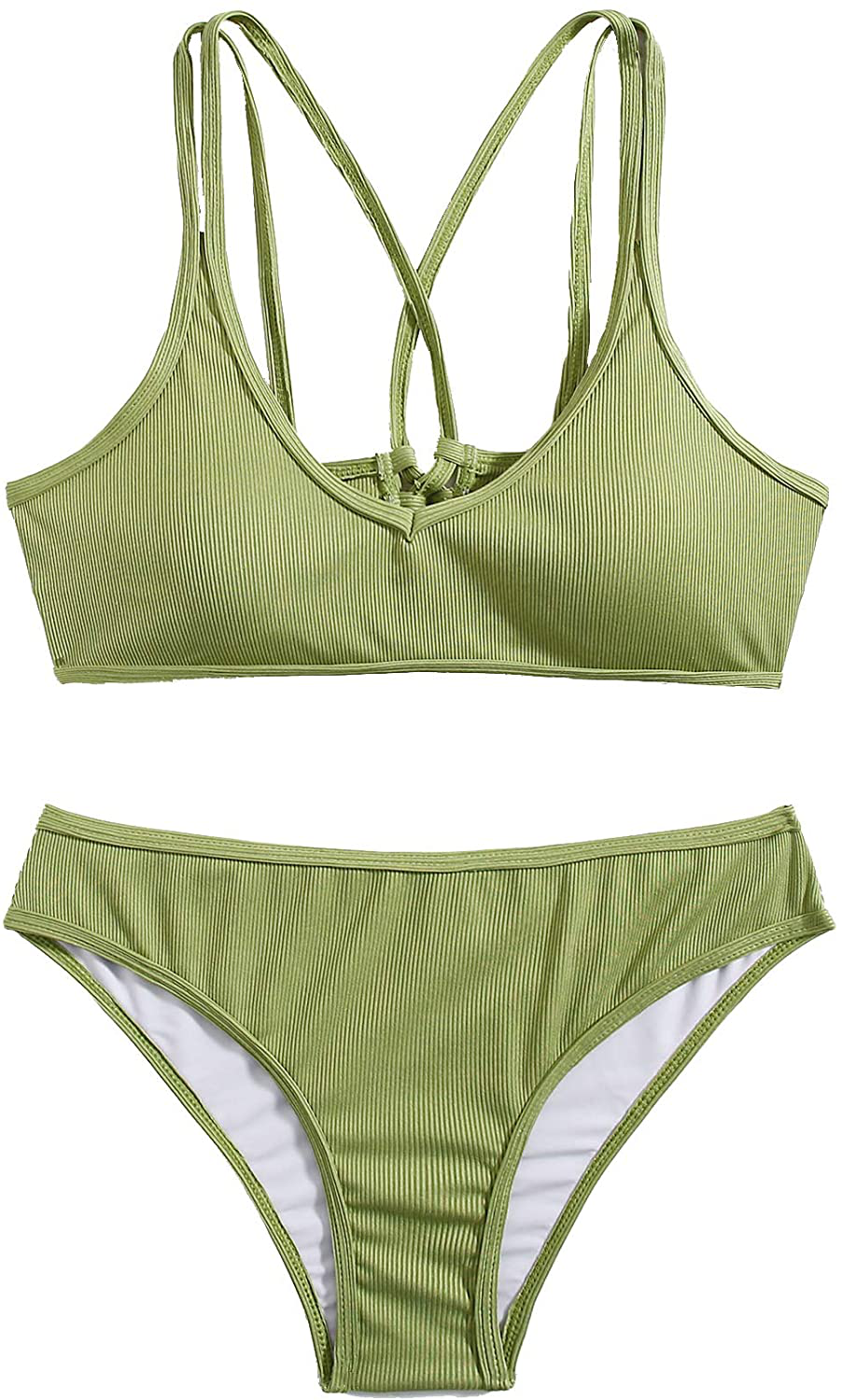 SweatyRocks Women's Bathing Suits Spaghetti Strap Criss Cross Back Bikini Ribbed Swimsuit Apparel & Accessories > Clothing > Swimwear SweatyRocks Green Large 