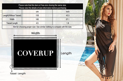 Ekouaer Women Sarong Chiffon Beach Wraps Sheer Swimsuit Cover Ups Sexy Bikini Long Skirts with Tassels Apparel & Accessories > Clothing > Swimwear Kylie Max   