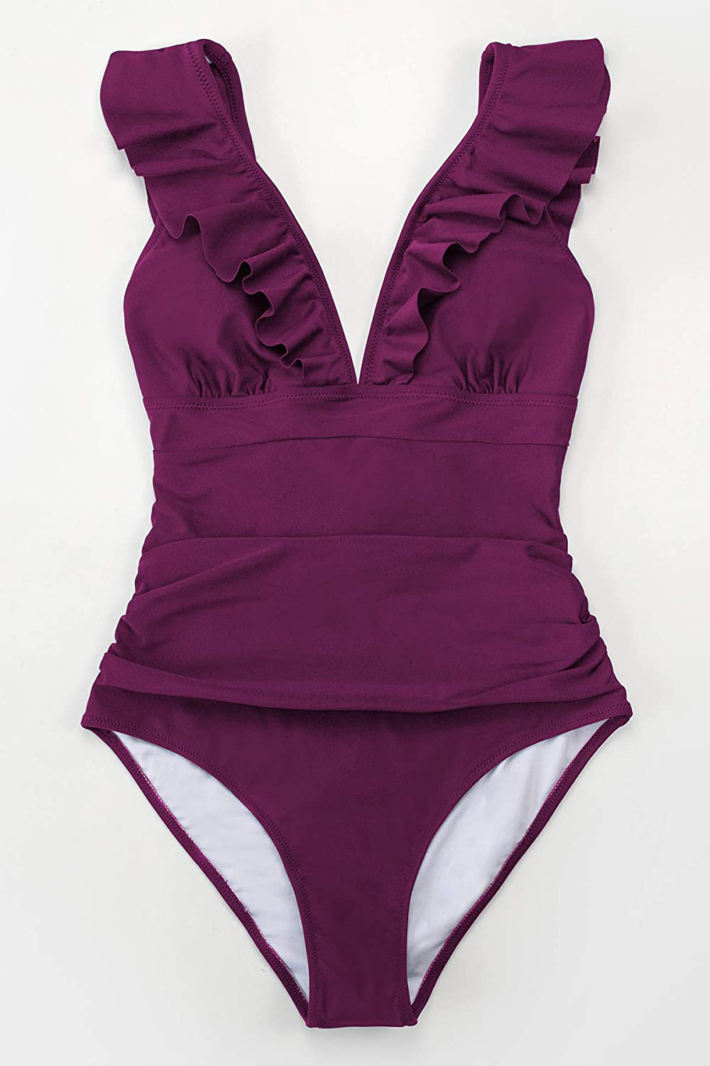 CUPSHE Women'S V Neck One Piece Swimsuit Ruffled Lace up Monokini Apparel & Accessories > Clothing > Swimwear Kylie Max   