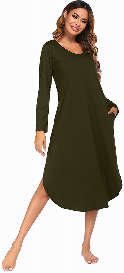 Ekouaer Nightgowns Womens V Neck Nightshirts Long Sleeve Sleepwear plus Size Night Wear S-XXL Apparel & Accessories > Clothing > Sleepwear & Loungewear > Nightgowns Kylie Max   