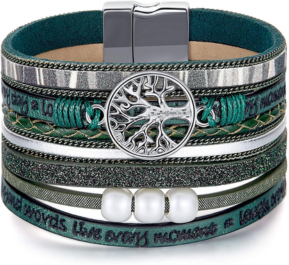 Inspirational Tree of Life Leather Bracelets for Women,Christmas Birthday Jewelry Gifts for Teen Girls Arts & Entertainment > Party & Celebration > Gift Giving Desimtion Green  
