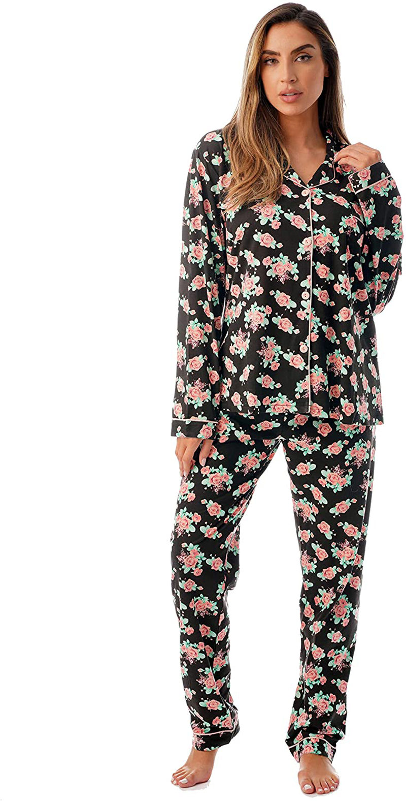 Just Love Long Sleeve Flannel Pajama Sets for Women Apparel & Accessories > Clothing > Sleepwear & Loungewear > Pajamas Just Love Black - Vintage Rose Medium 