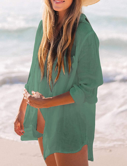 Bsubseach Women Long Sleeve Beach Shirt Blouses Turn down Collar Bathing Suit Cover Ups Apparel & Accessories > Clothing > Swimwear Kylie Max   