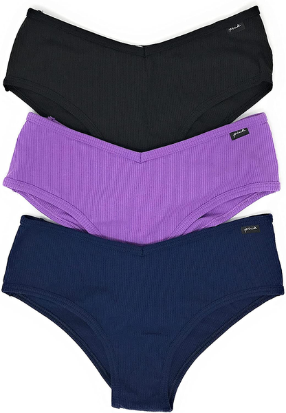 Victoria'S Secret Pink Cheekster Panty Set of 3 Apparel & Accessories > Clothing > Underwear & Socks > Underwear Victoria's Secret Ribbed Black / Amethyst / Navy Medium 