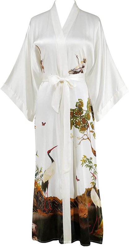 Ledamon Women'S 100% Silk Kimono Long Robe - Classic Colors and Prints Apparel & Accessories > Clothing > Sleepwear & Loungewear > Robes Ledamon Lvory  