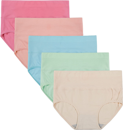 INNERSY Womens High Waisted Underwear Cotton Panties Regular & plus Size 5-Pack Apparel & Accessories > Clothing > Underwear & Socks > Underwear INNERSY Macaroon X-Small 