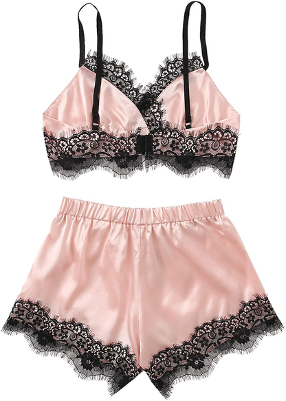 Sweatyrocks Women'S Lace Trim Underwear Lingerie Straps Bralette and Panty Set Apparel & Accessories > Clothing > Sleepwear & Loungewear Kylie Max   