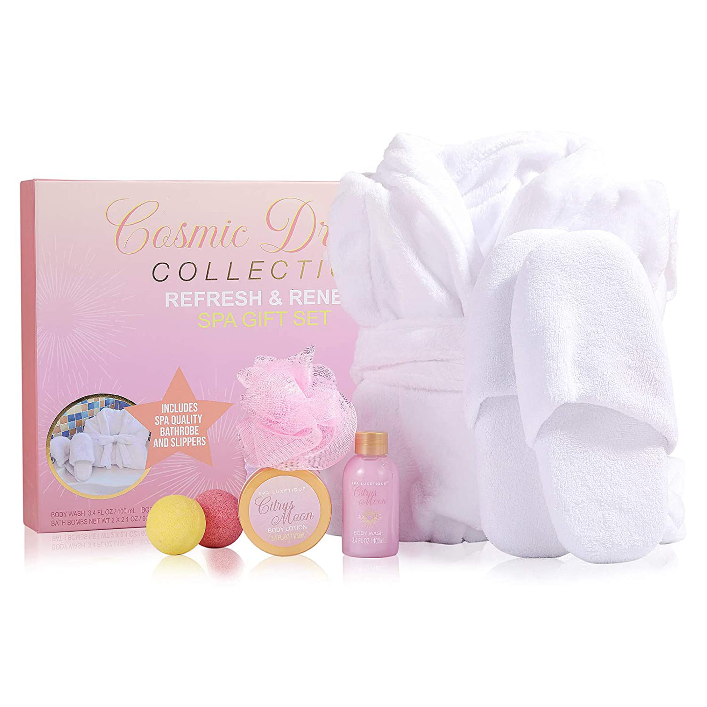 Spa Bathrobe and Slippers - Spa Luxetique Spa Gifts for Women, Flannel and Soft Bath Robe, Bath and Body Gift Set, Home Spa Gift Set Includes Bathrobe and Slippers, Bath Bombs, Body Lotion Apparel & Accessories > Clothing > Sleepwear & Loungewear > Robes Kylie Max   