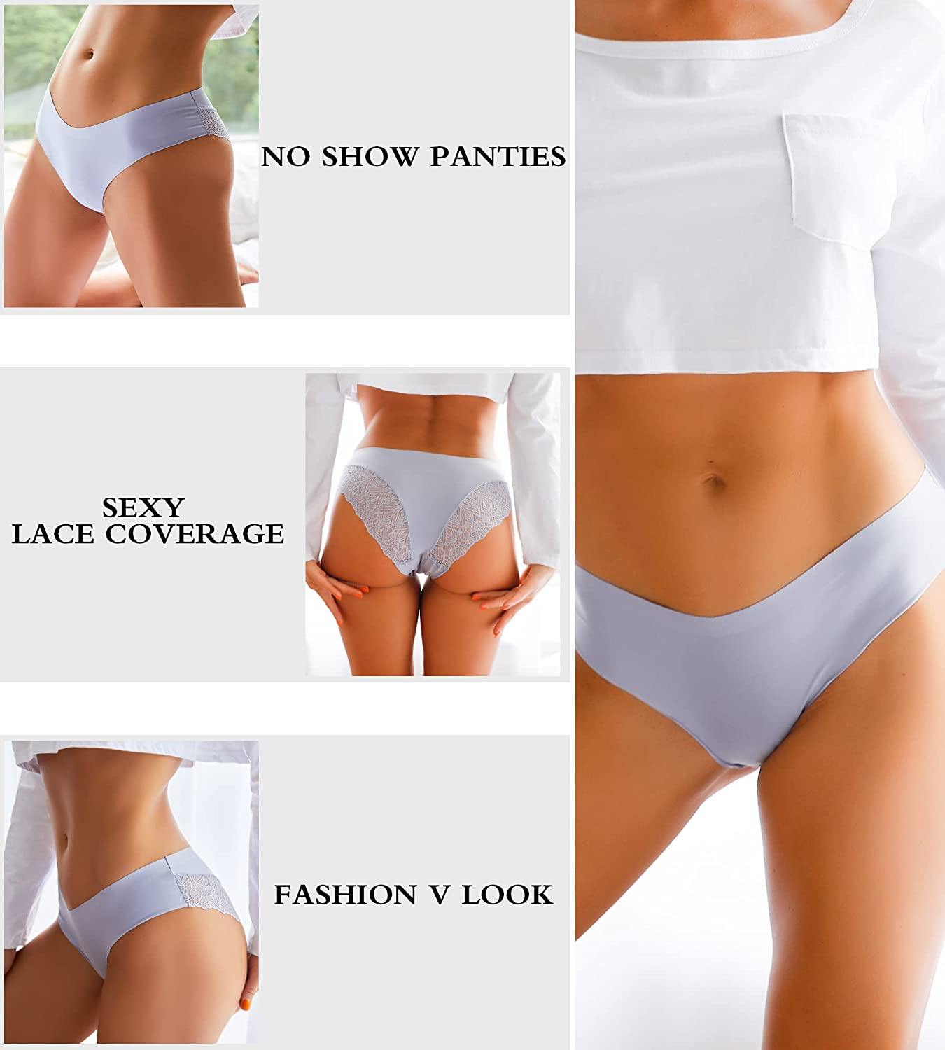 Sth Big 10 Pack Sexy Cheeky Underwear for Women Lace Bikini Panties Ladies No Show Hipster V-Waist Apparel & Accessories > Clothing > Underwear & Socks > Underwear Sth Big   