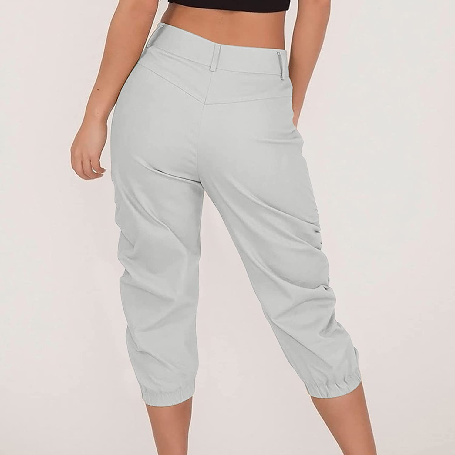 Burband Womens Jersey Capris Cargo Sweatpants Drawstring Waist Cropped Jogger Athletic Sports Gym Pants with Side Pockets Apparel & Accessories > Clothing > Underwear & Socks > Shapewear Burband   