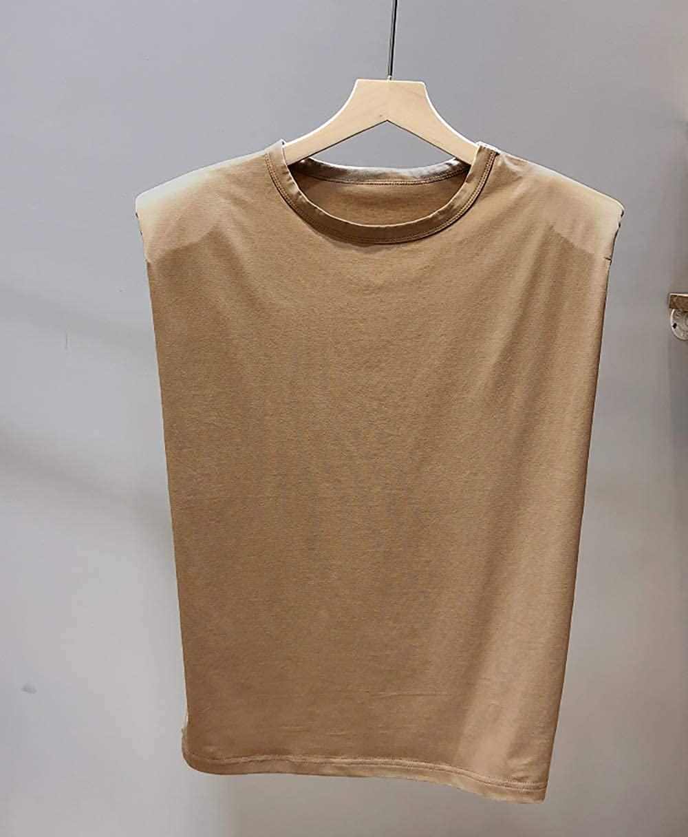Meladyan Women’S Solid Cotton Padded Shoulder Sleeveless Tee Vest Crew Neck Loose Tank Tops Apparel & Accessories > Clothing > Activewear Kylie Max   