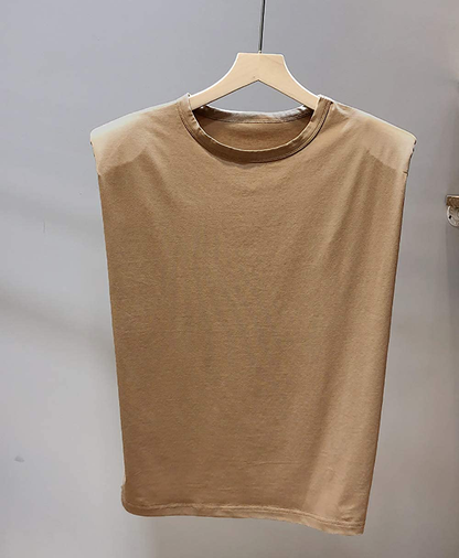 Meladyan Women’S Solid Cotton Padded Shoulder Sleeveless Tee Vest Crew Neck Loose Tank Tops Apparel & Accessories > Clothing > Activewear Kylie Max   