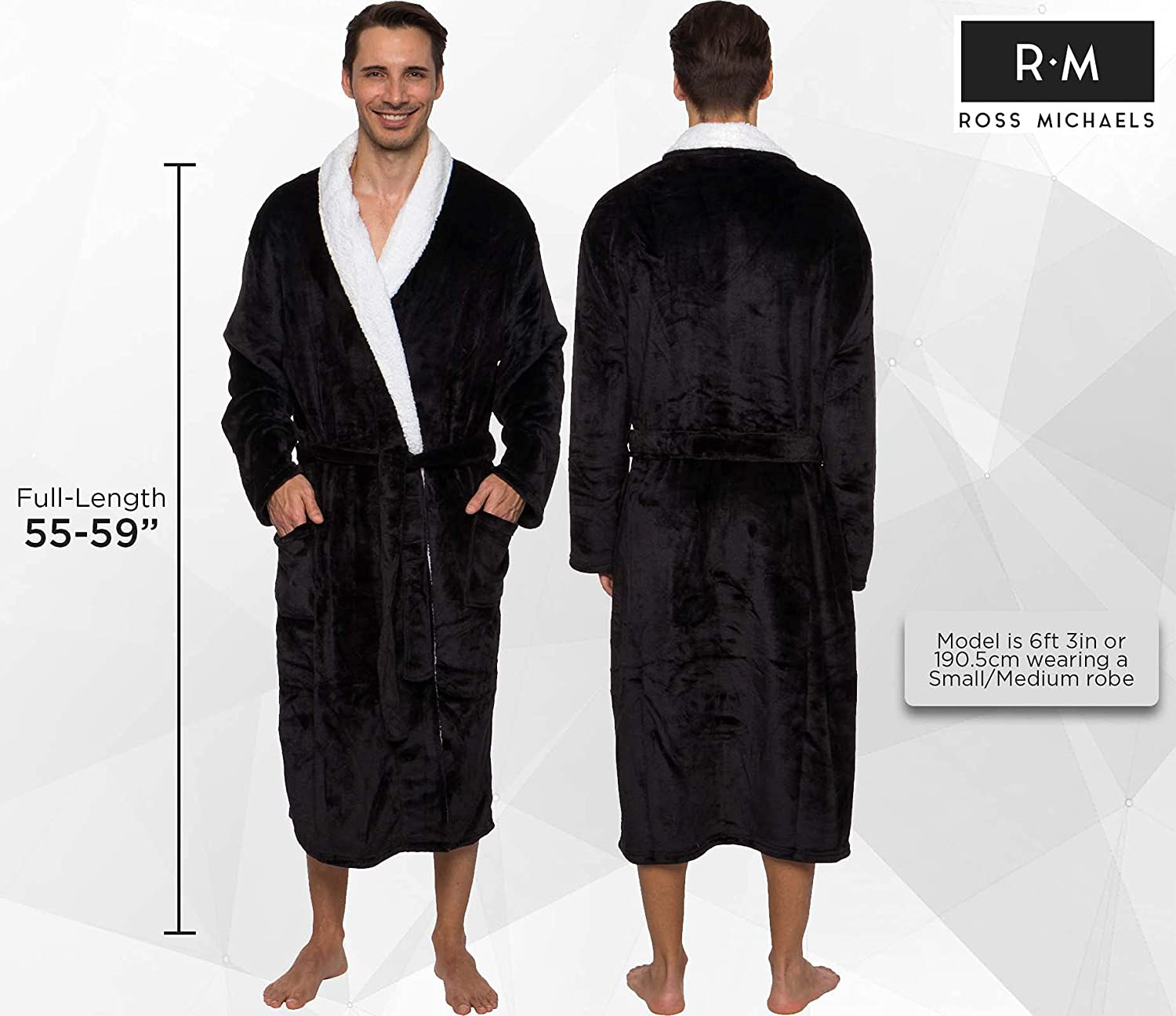 Ross Michaels Mens Robe Plush Sherpa Trim Fleece Bathrobe with Shawl Collar Mid Apparel & Accessories > Clothing > Sleepwear & Loungewear > Robes Kylie Max   