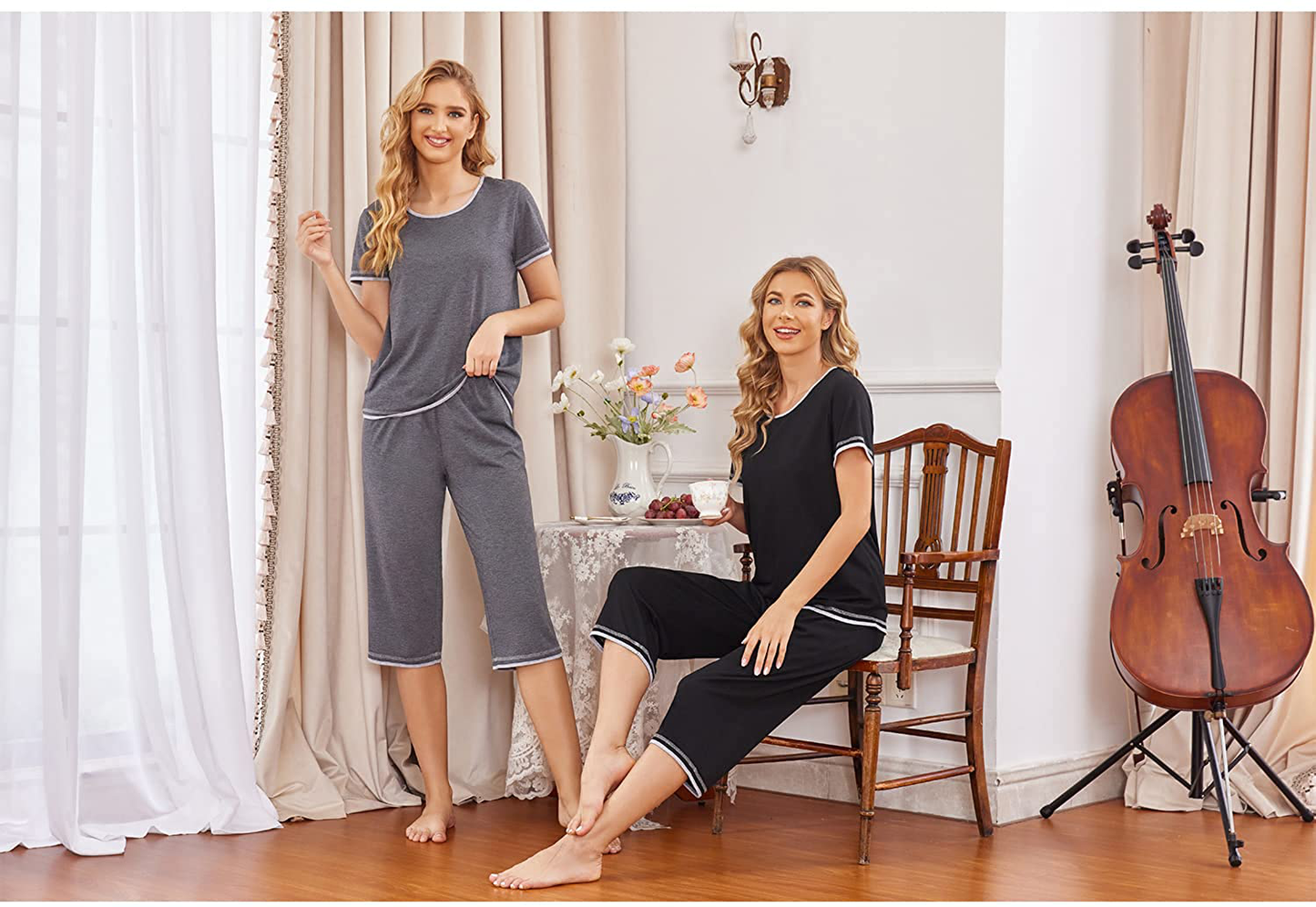 Ekouaer Womens Christmas Pajamas Comfy Sleepwear Tops and Capri Pants 2 Piece Pj Sets Apparel & Accessories > Clothing > Sleepwear & Loungewear > Pajamas Kylie Max   