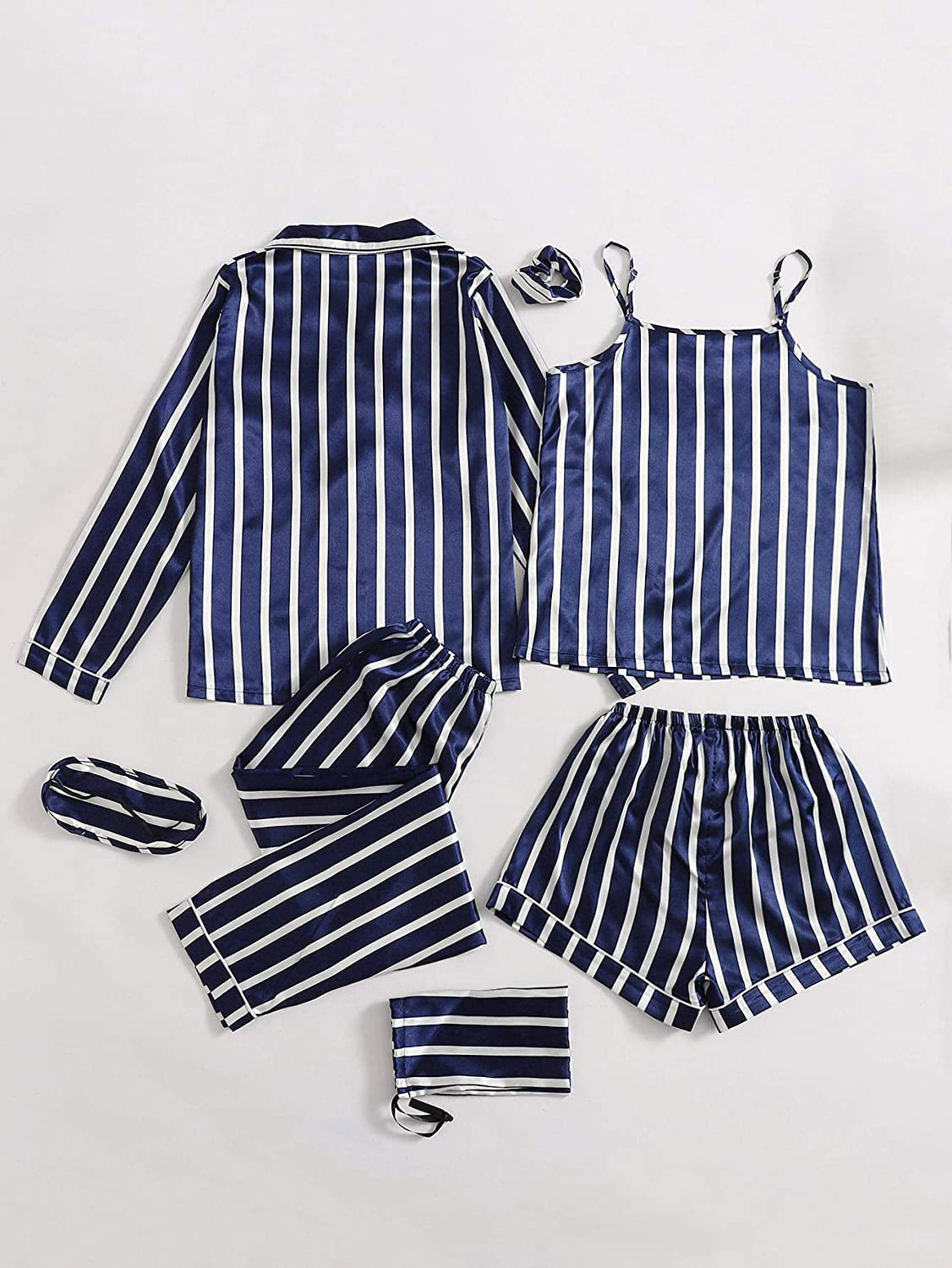 DIDK Women'S Satin 7Pcs Pajama Set Cami Pjs with Shirt and Eye Mask Sleepwear Apparel & Accessories > Clothing > Sleepwear & Loungewear Kylie Max   
