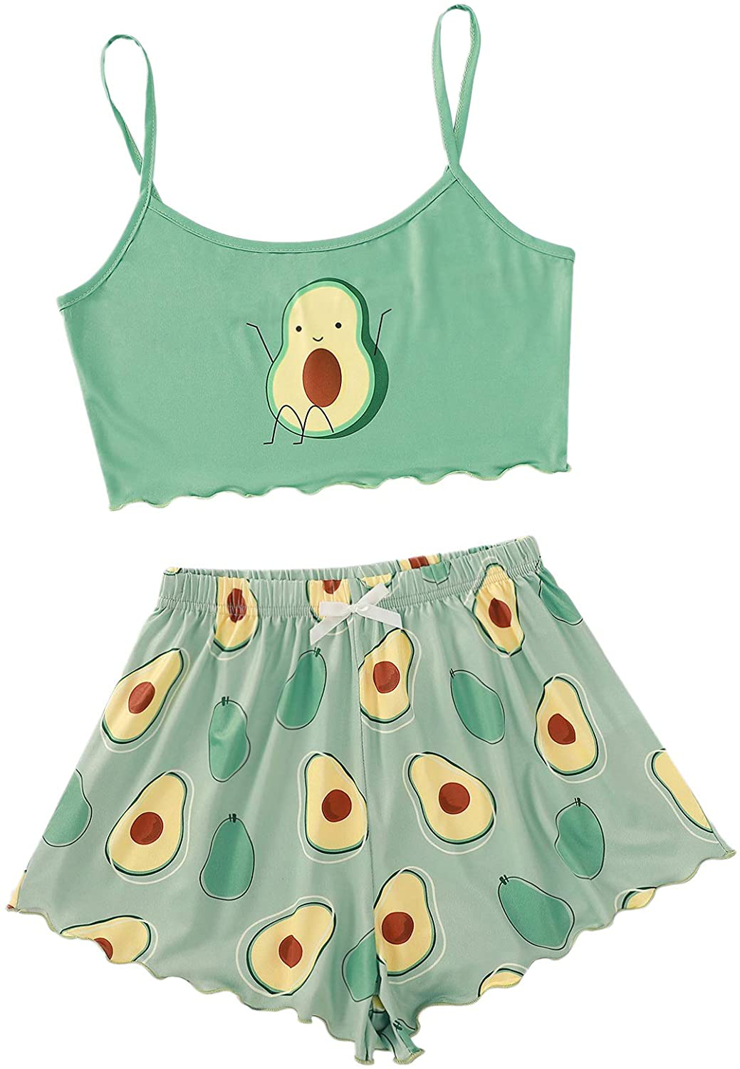 ROMWE Women'S 2 Piece PJ Set Avocado Print Crop Cami Top and Shorts Pajama Set Loungewear Apparel & Accessories > Clothing > Sleepwear & Loungewear Kylie Max   