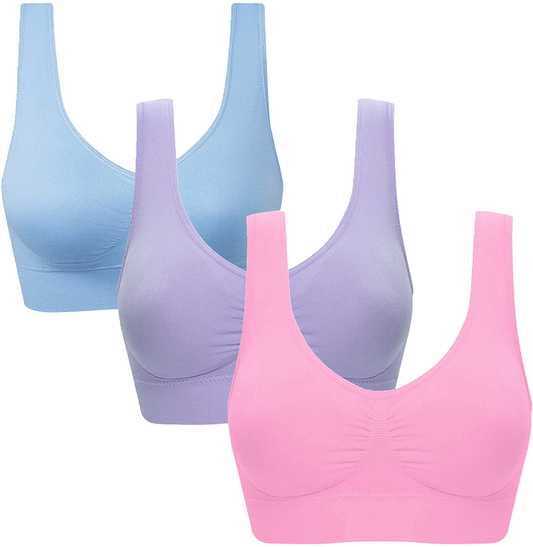 Vermilion Bird Women'S 3 Pack Seamless Comfortable Sports Bra with Removable Pads Apparel & Accessories > Clothing > Underwear & Socks > Bras Kylie Max   