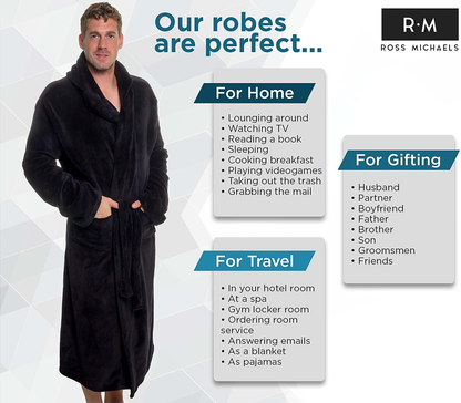 Ross Michaels Mens Robe with Hood - Mid Length - Plush Shawl Collar Fleece Bathrobe Apparel & Accessories > Clothing > Sleepwear & Loungewear > Robes Kylie Max   