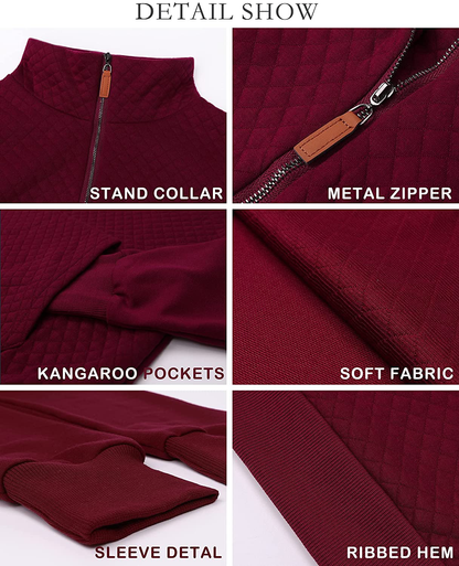 BTFBM Women Fashion Quilted Pattern Lightweight Zipper Long Sleeve Plain Casual Ladies Sweatshirts Pullovers Shirts Tops Apparel & Accessories > Clothing > Activewear Kylie Max   