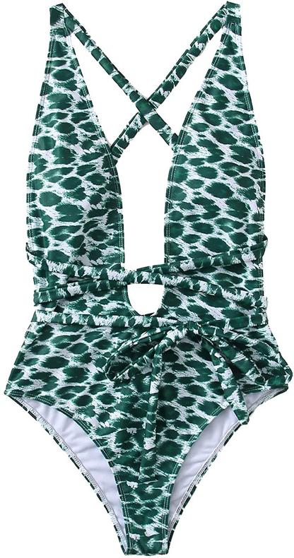 Sweatyrocks Women'S Sexy Bathing Suits Criss Cross Tie Knot Front Deep V Open Back Leopard One Piece Swimwear Apparel & Accessories > Clothing > Swimwear Kylie Max   