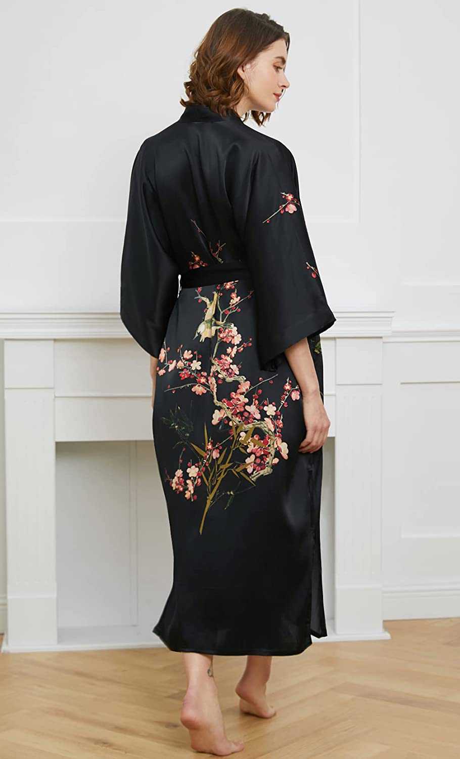 Ledamon Women'S 100% Silk Kimono Long Robe - Classic Colors and Prints Apparel & Accessories > Clothing > Sleepwear & Loungewear > Robes Ledamon   