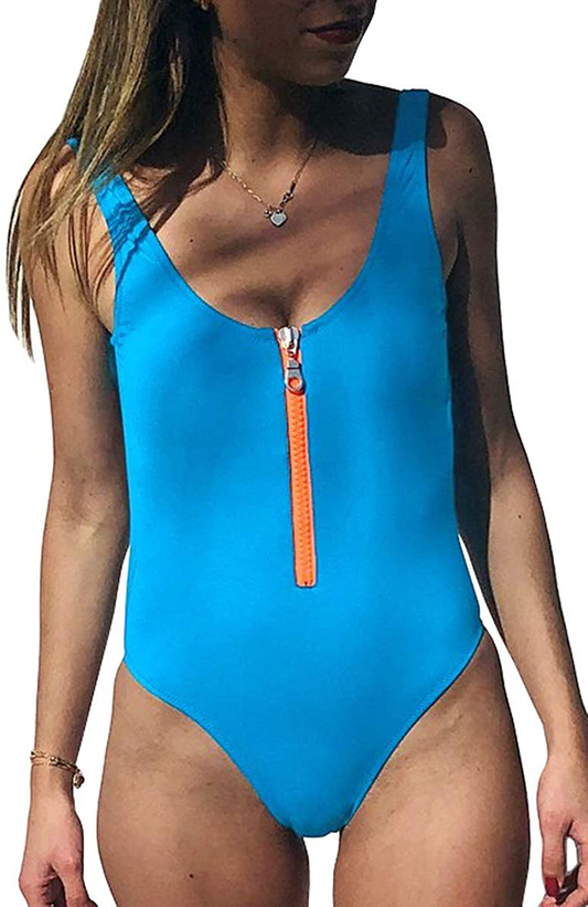 CHYRII Women Sexy Zipper Front Low Back High Cut One Piece Swimsuit Bathing Suit Apparel & Accessories > Clothing > Swimwear Kylie Max   