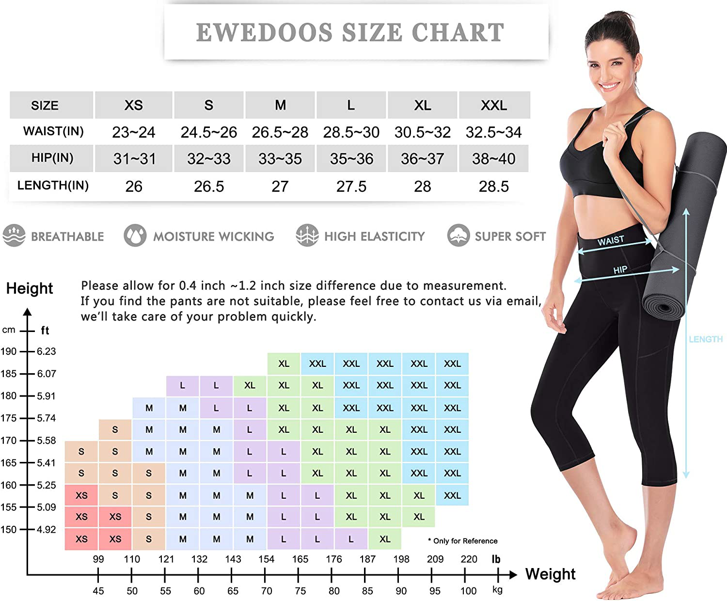 Ewedoos Women's Yoga Pants with Pockets - Leggings with Pockets, High Waist Tummy Control Non See-Through Workout Pants Apparel & Accessories > Clothing > Activewear Ewedoos   