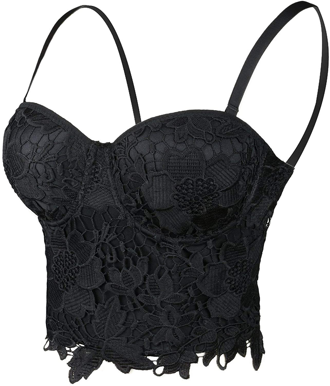 ELLACCI Women'S Floral Lace Bustier Crop Top Gothic Corset Bra Tops Black Apparel & Accessories > Clothing > Underwear & Socks > Lingerie ELLACCI Black Medium 