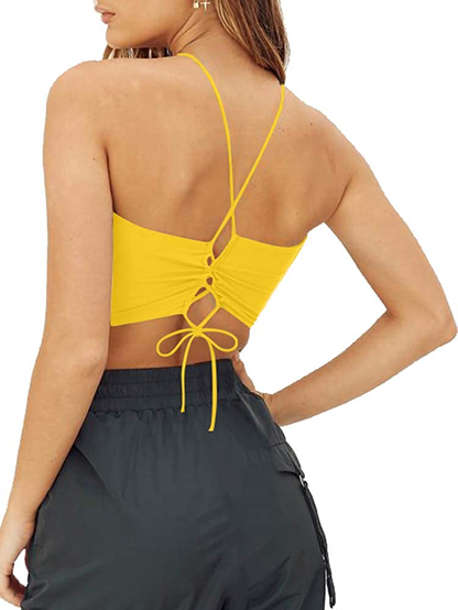TOB Women'S Sexy Criss Cross Lace up Sling Basic Bow Tie Crop Top Apparel & Accessories > Clothing > Underwear & Socks > Lingerie TOB   