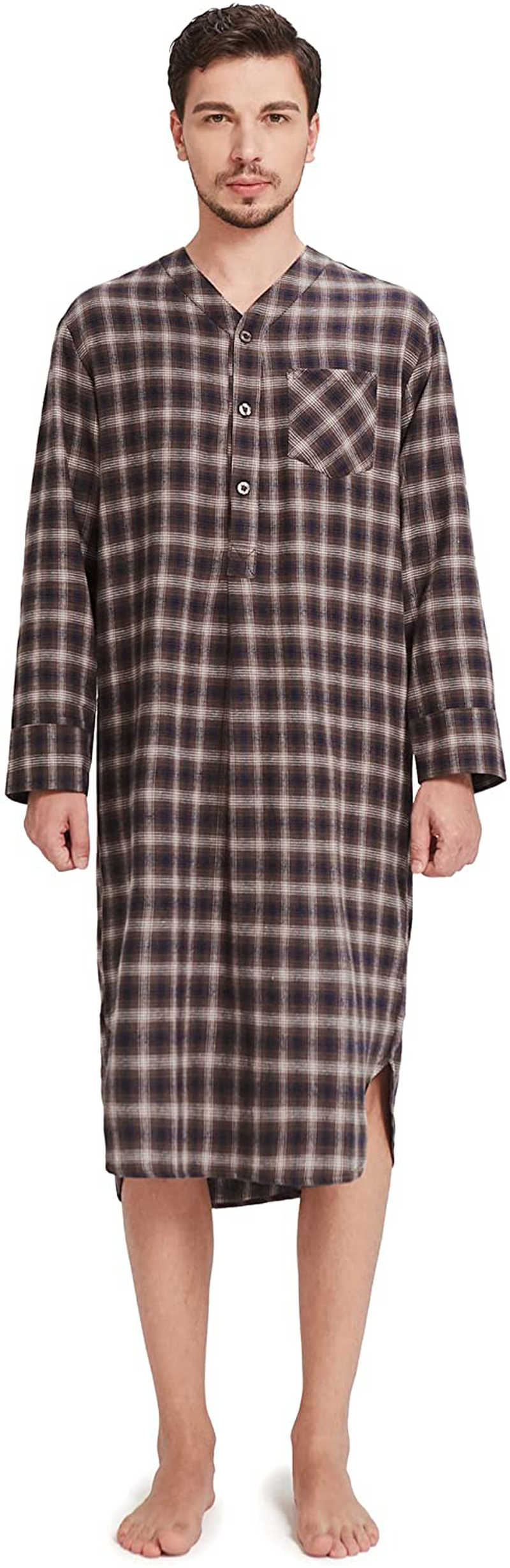 SIORO Men'S Flannel Nightshirt Plaid Cotton Nightwear Loose Pajama Sleep Shirt Apparel & Accessories > Clothing > Sleepwear & Loungewear > Nightgowns Kylie Max   