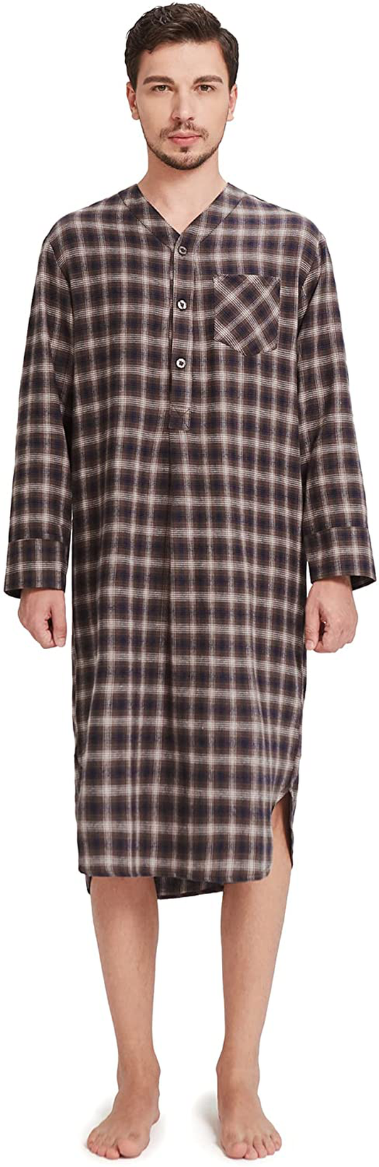 SIORO Men'S Flannel Nightshirt Plaid Cotton Nightwear Loose Pajama Sleep Shirt Apparel & Accessories > Clothing > Sleepwear & Loungewear > Nightgowns Kylie Max   