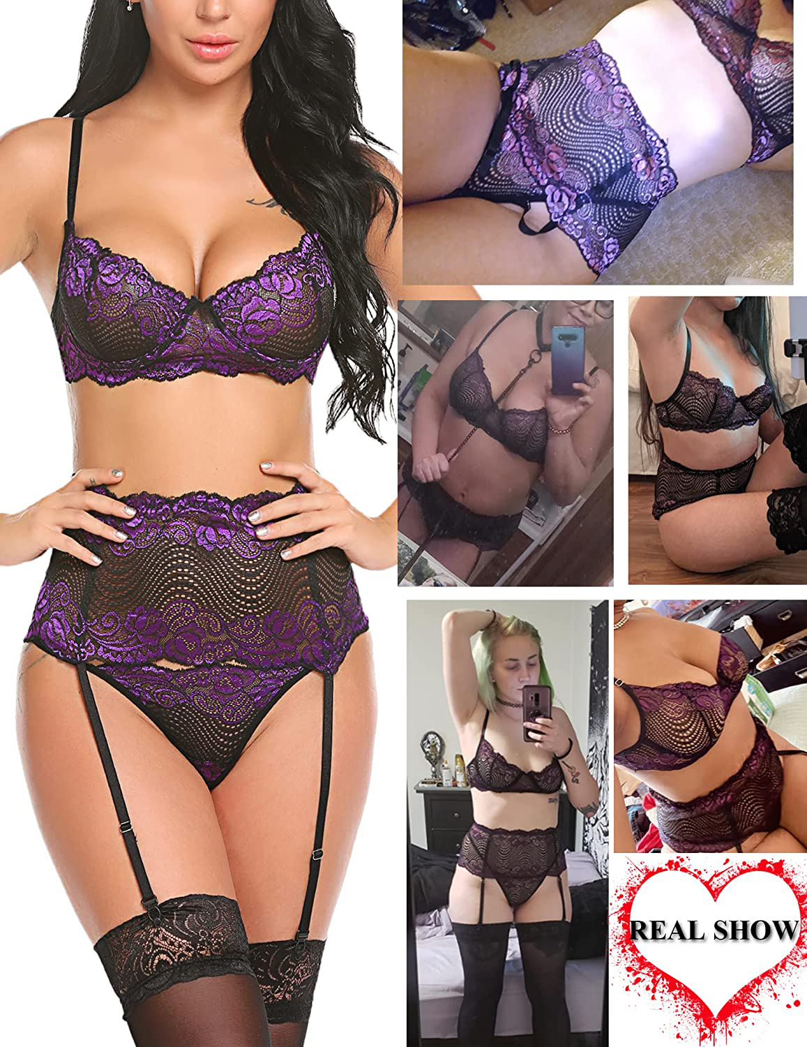 Avidlove Women Lingerie Set with Garter Belts Sexy Bra and Panty Underwire Lingerie Sets Apparel & Accessories > Clothing > Underwear & Socks > Lingerie Kylie Max   