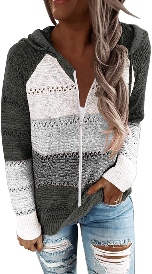 BTFBM Women Zip up Striped Hoodies Jackets Color Block Print Long Sleeve Drawstring Stretchy Casual Pullover Sweatshirts Apparel & Accessories > Clothing > Activewear Kylie Max   