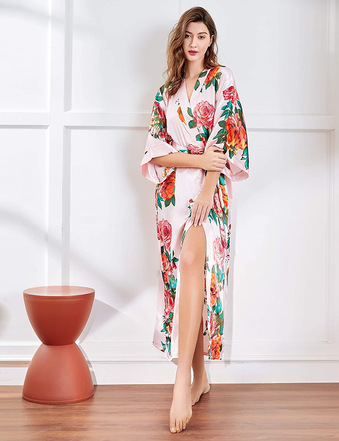 BABEYOND Kimono Robe Long Floral Bridesmaid Wedding Bachelorette Party Robe 53 Inches Apparel & Accessories > Clothing > Sleepwear & Loungewear > Robes KYLIE MAX   
