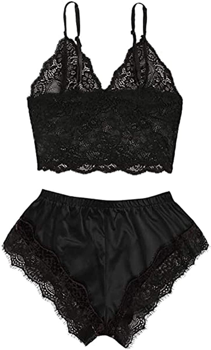 Roselux Women Sexy Lace Lingerie Pajama Set Lace Cami Top with Panties Sleepwear 2 Piece Outfits Nightwear Apparel & Accessories > Clothing > Sleepwear & Loungewear Kylie Max   