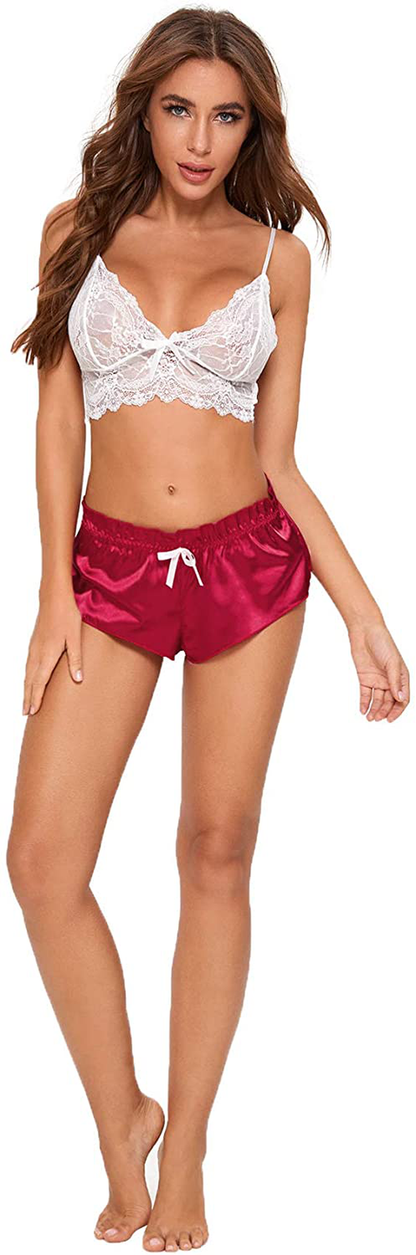 Sweatyrocks Women'S 2 Piece Lingerie Set Lace Cami Top with Shorts with Panties Sexy Pajama Set Apparel & Accessories > Clothing > Sleepwear & Loungewear Kylie Max   