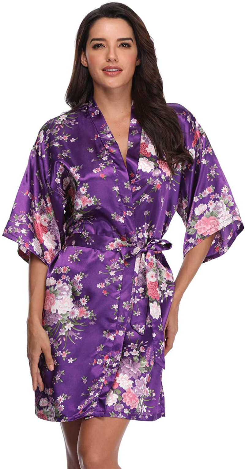 Women'S Floral Short Satin Bridesmaid Robes Silky Bride Robes Getting Ready Apparel & Accessories > Clothing > Sleepwear & Loungewear > Robes Super Shopping-zone   