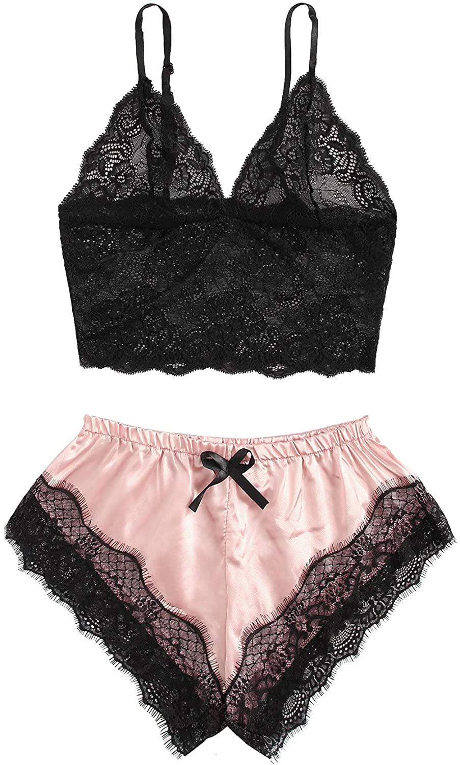 Sweatyrocks Women'S Lace Cami Top with Shorts with Panties 2 Piece Set Sexy Lingerie Pajama Set Apparel & Accessories > Clothing > Sleepwear & Loungewear Kylie Max   