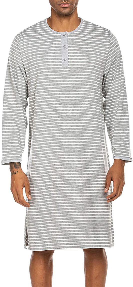 Ekouaer Men'S Night Sleep Shirts Comfy Long Sleeve Mid-Length Nightgown Loose Striped Nightshirts S-XXL Apparel & Accessories > Clothing > Sleepwear & Loungewear > Nightgowns Kylie Max   