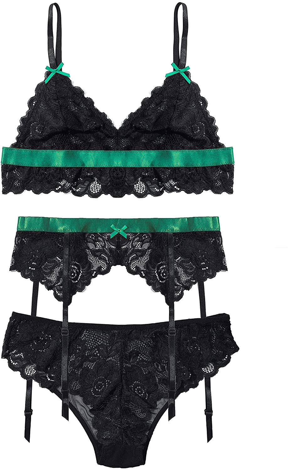 CLOSER WISH Sexy Lingerie Set for Women 3 Piece High Waist Garter Belts Underwire Bra and Panty Sets Apparel & Accessories > Clothing > Underwear & Socks > Lingerie CLOSER WISH   