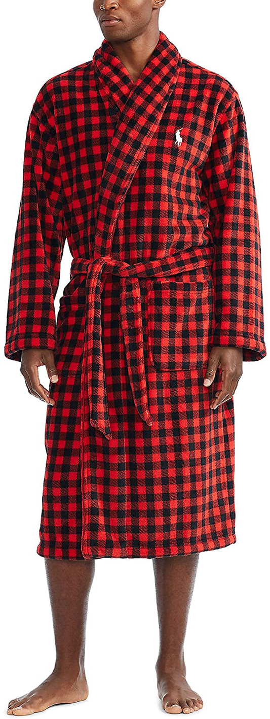 Polo Ralph Lauren Microfiber Plush Long Sleeve Shawl Collar Robe Rl2000 Red Buffalo Plaid/Nevis Pony Player LG/XL Apparel & Accessories > Clothing > Sleepwear & Loungewear > Robes Kylie Max   