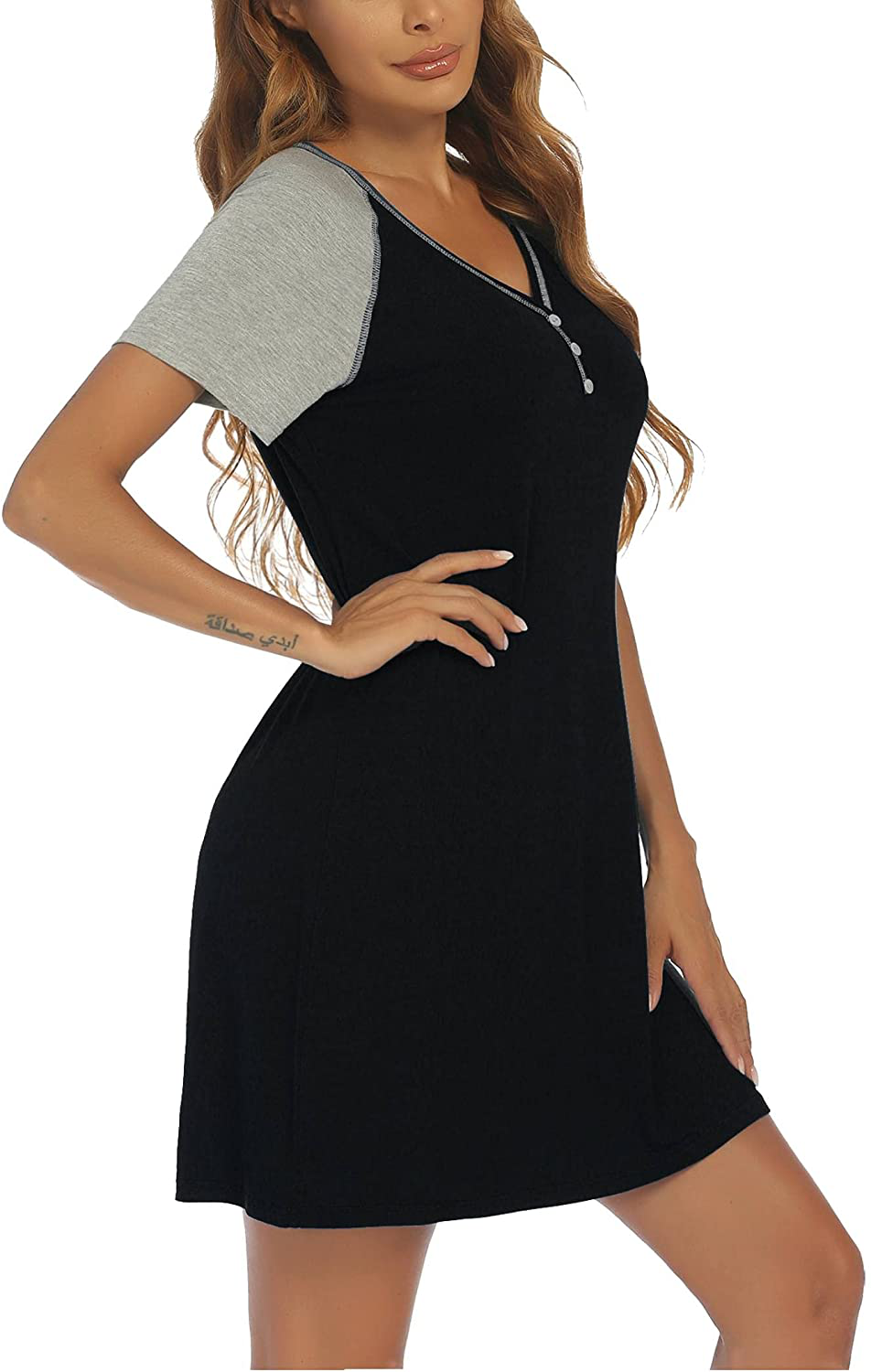 Ekouaer Women'S Short Sleeve V-Neck Nightgown Soft Sleeping Shirts Loungewear Nightshirts Apparel & Accessories > Clothing > Sleepwear & Loungewear > Nightgowns Kylie Max   