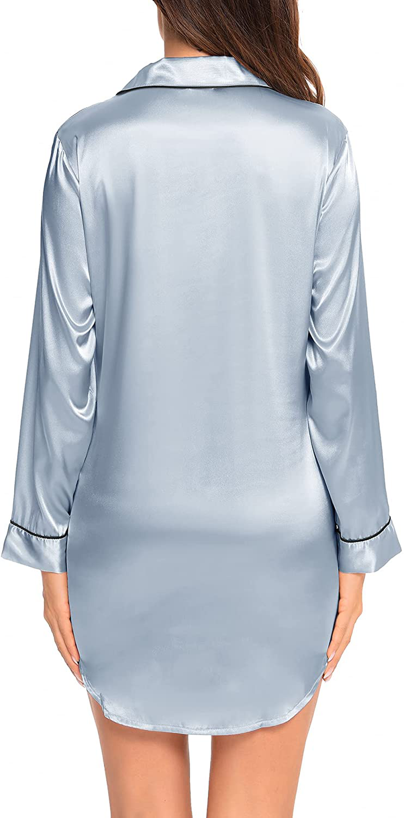 SWOMOG Women'S Satin Sleep Shirt Long Sleeve Sleepwear Silk Nightshirt Button down Pajama Top Apparel & Accessories > Clothing > Sleepwear & Loungewear > Nightgowns Kylie Max   