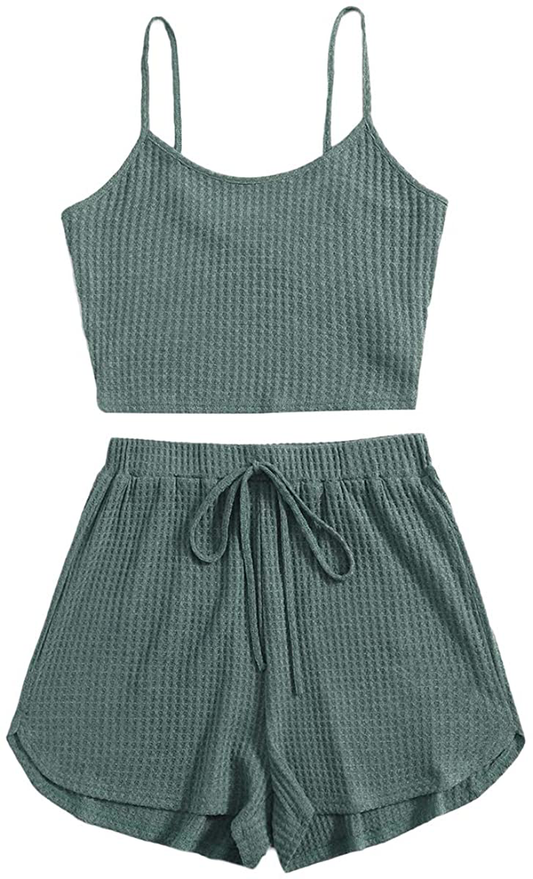 ROMWE Women'S 2 Piece Pajama Set Crop Cami Tops and Shorts Lounge Set Outfit Apparel & Accessories > Clothing > Sleepwear & Loungewear Kylie Max   