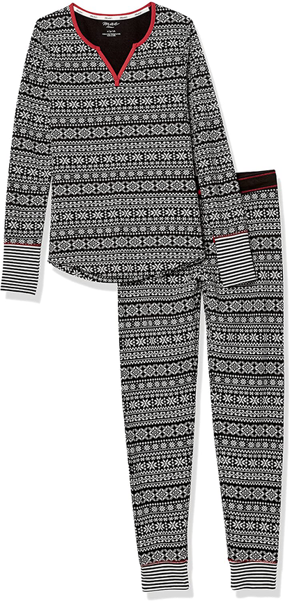 Mae Women's Vintage Thermal Henley Long Sleeve Top with Jogger Pajama Set Apparel & Accessories > Clothing > Sleepwear & Loungewear > Pajamas Mae   