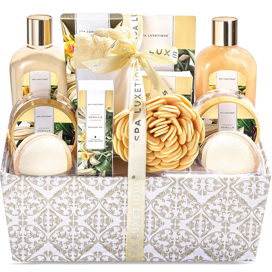 Spa Gift Basket for Women, Spa Luxetique Spa Gift Set for Women - Vanilla Scented Bath Set, 12 Pcs Relaxing Home Spa Kit with Bath Salts, Bath Bombs, Body Scrub, Christmas Gifts for Women Arts & Entertainment > Party & Celebration > Gift Giving spa luxetique   